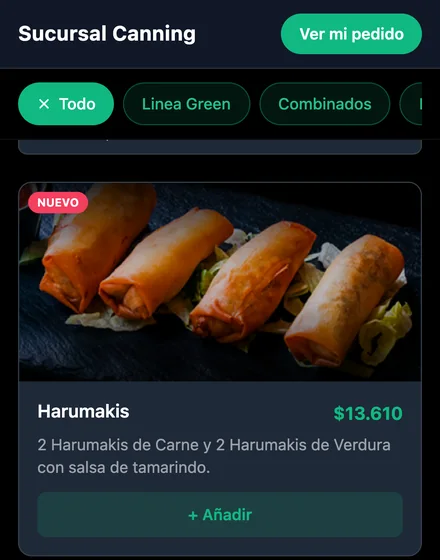 La carta de la tienda en el celular, con fotos y precios