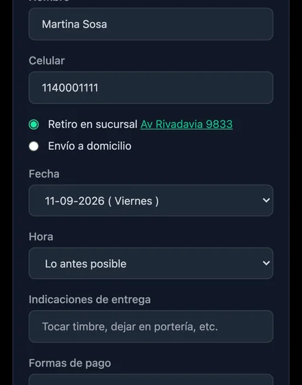 El último paso antes de enviar el pedido
