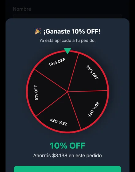 El premio de la ruleta, ya aplicado al pedido